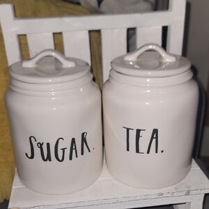 Rae Dunn White Sugar and Tea Canisters
